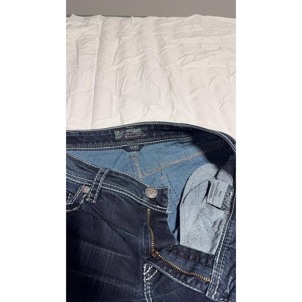 Silver Jeans Co Suki Dark Wash Denim Jeans 31 Curvy Mid Rise Contrast Stitch